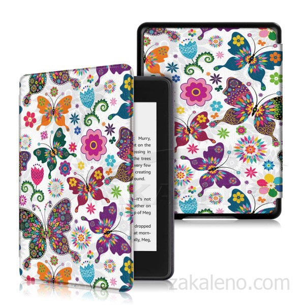 Кожен калъф за Amazon Kindle Paperwhite 4 2018 – Пеперуди с цветя
