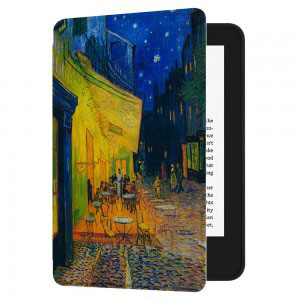 Кожен калъф за Amazon Kindle Paperwhite 1, 2, 3 - Кафе тераса през нощта