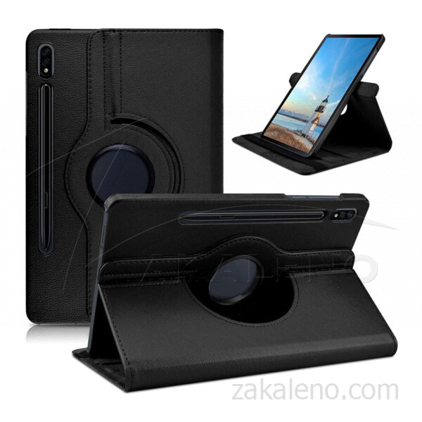 Кожен калъф за Samsung Galaxy Tab S7+ (S7 Plus), ротационен