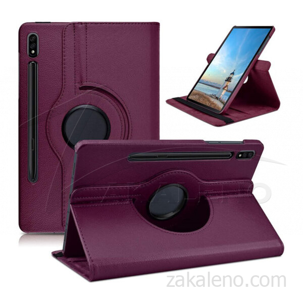 Кожен калъф за Samsung Galaxy Tab S7+ (S7 Plus), ротационен